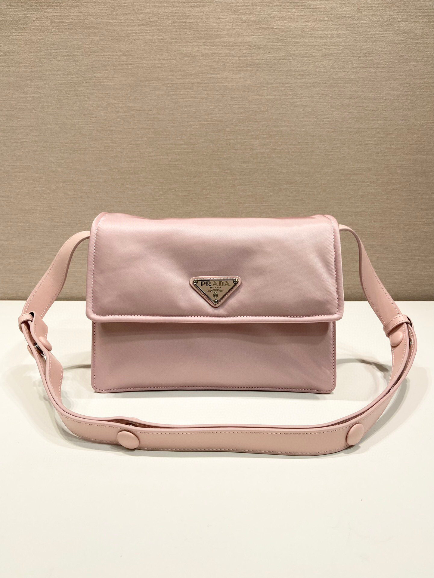 Prada Small Padded Shoulder Bag In Beige/Pink For Women 9.1in/ 23cm 1BD313_RDLN_F0F24_V_OOO