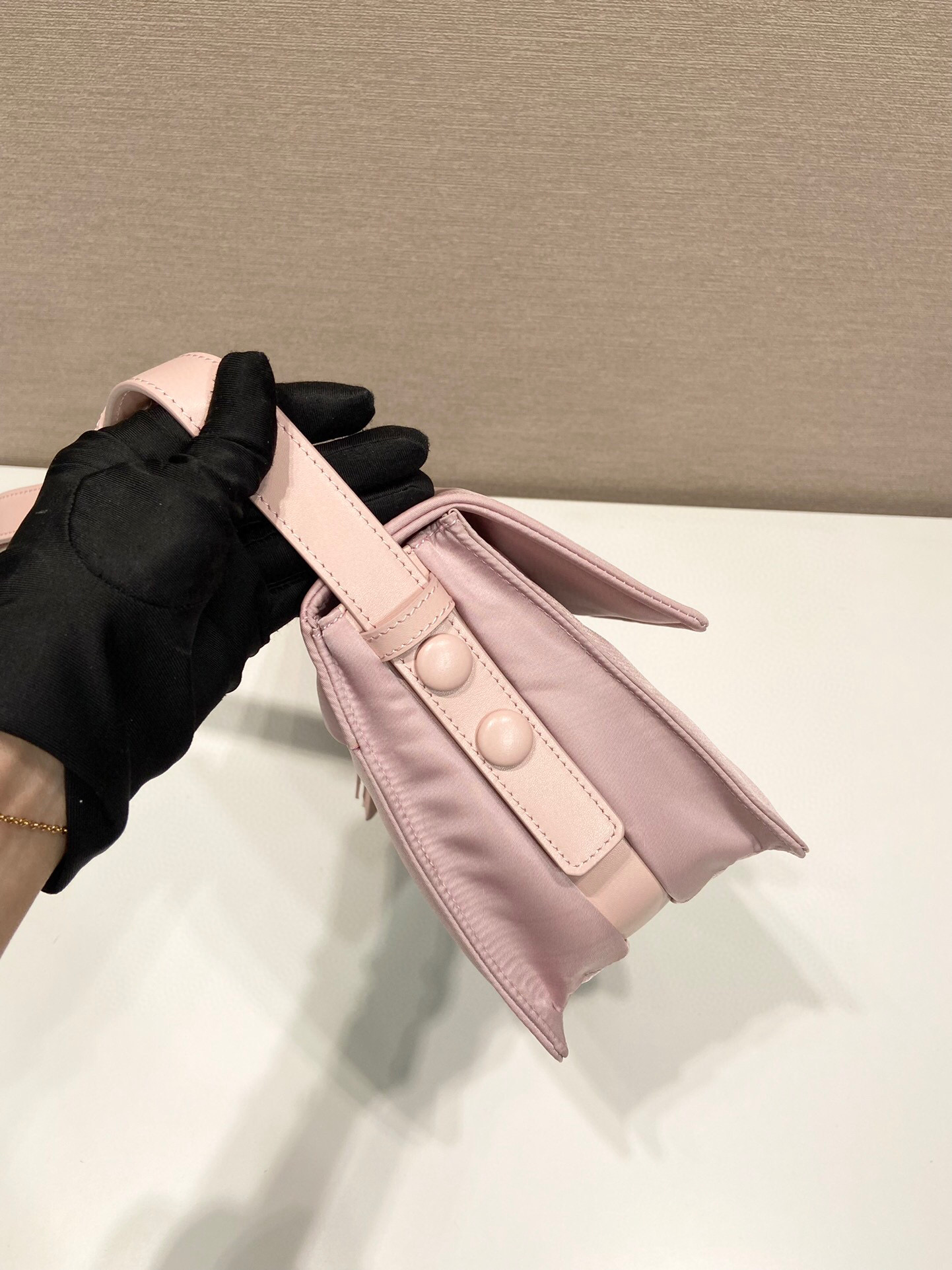Prada Small Padded Shoulder Bag In Beige/Pink For Women 9.1in/ 23cm 1BD313_RDLN_F0F24_V_OOO