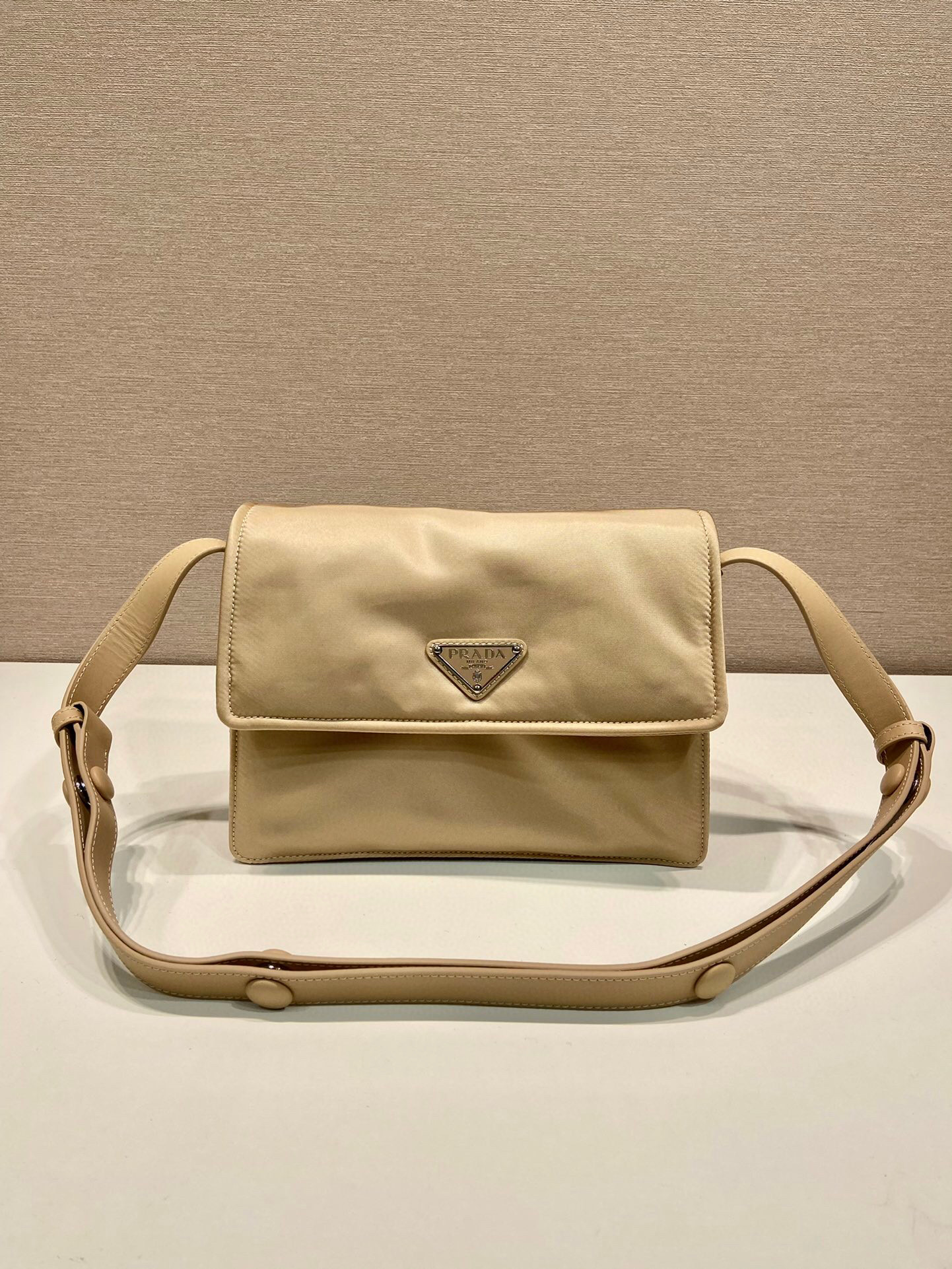 Prada Small Padded Shoulder Bag In Beige/Pink For Women 9.1in/ 23cm 1BD313_RDLN_F0F24_V_OOO