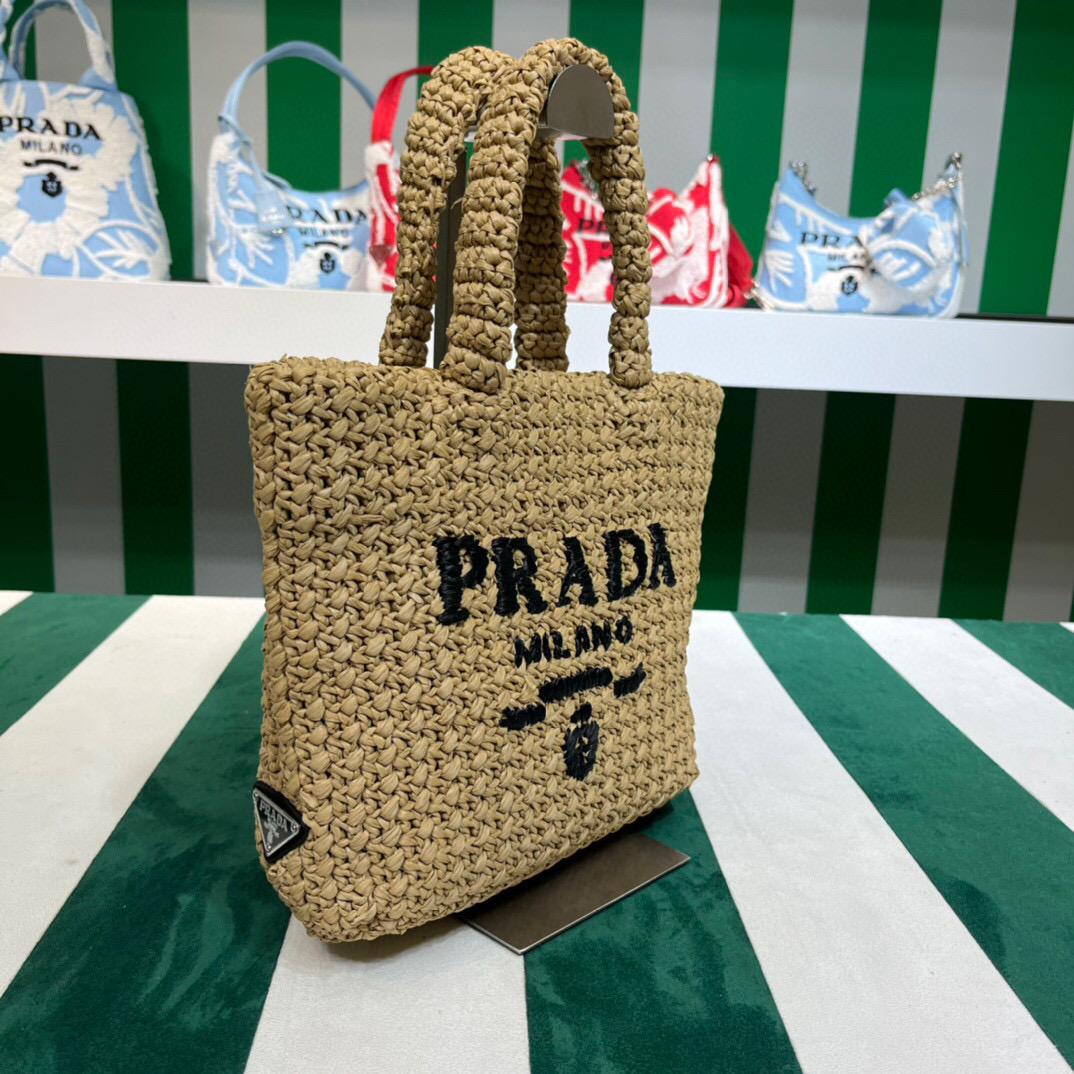 Prada Small Raffia Tote Bag In Pink/Beige For Women 9.4 in/24cm 1BG422_2A2T_F0E18_V_OOL