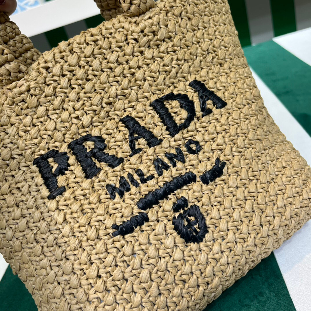 Prada Small Raffia Tote Bag In Pink/Beige For Women 9.4 in/24cm 1BG422_2A2T_F0E18_V_OOL