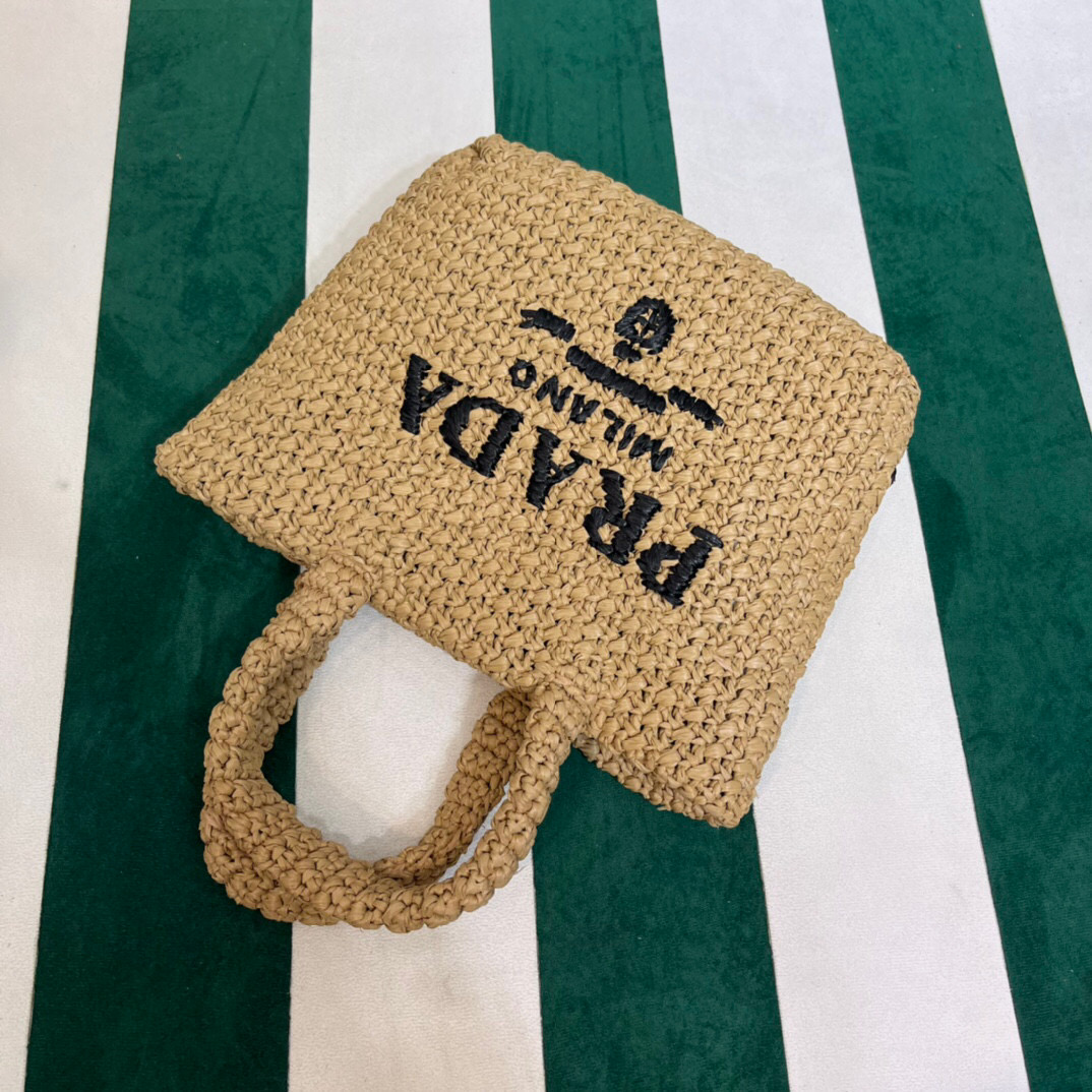 Prada Small Raffia Tote Bag In Pink/Beige For Women 9.4 in/24cm 1BG422_2A2T_F0E18_V_OOL
