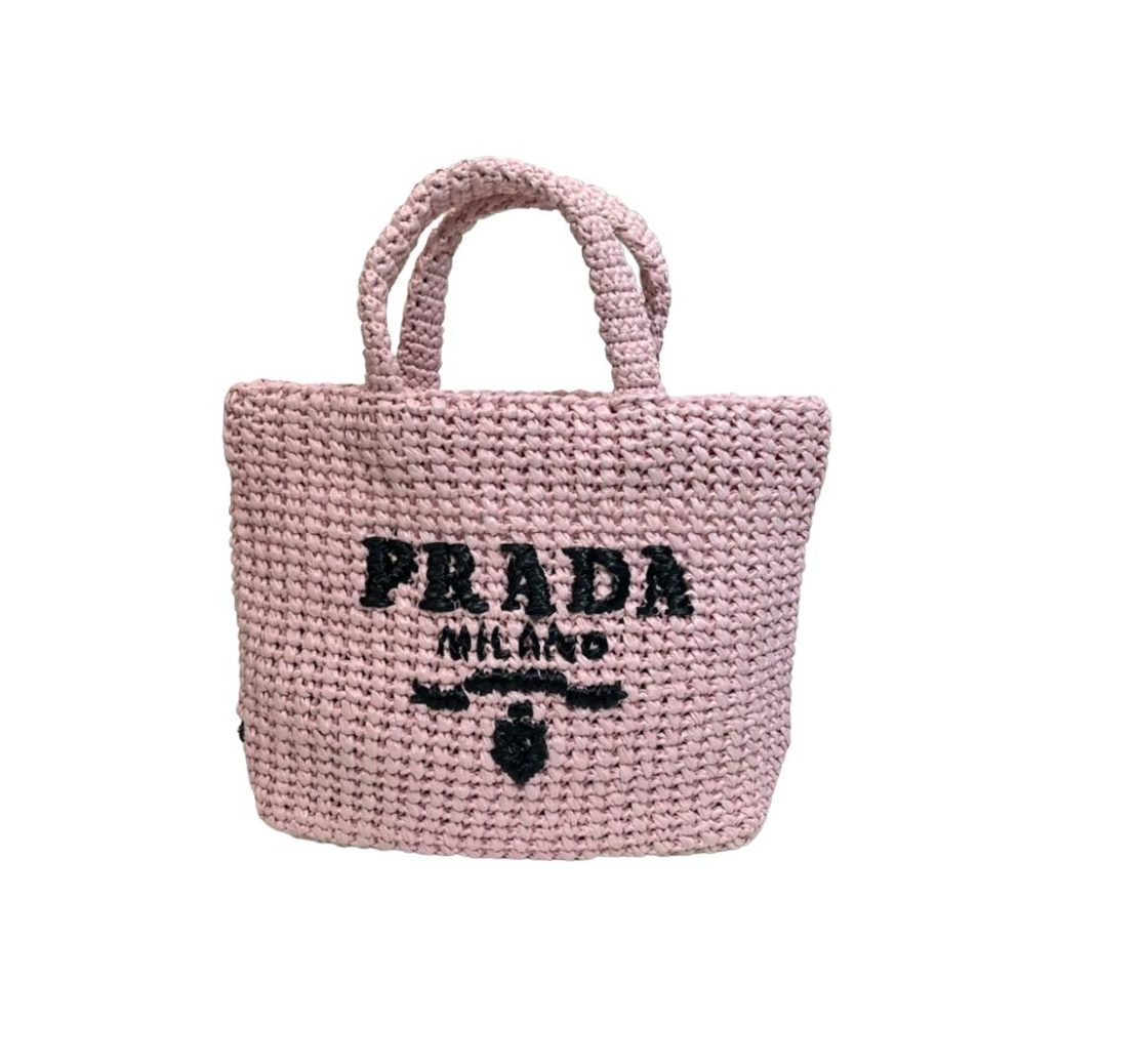 Prada Small Raffia Tote Bag In Pink/Beige For Women 9.4 in/24cm 1BG422_2A2T_F0E18_V_OOL
