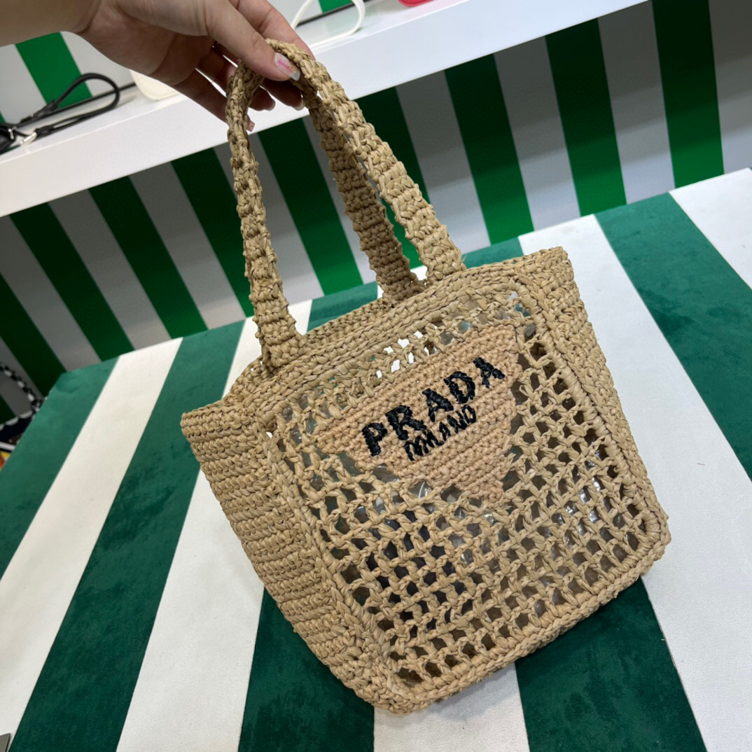 Prada Small Raffia Tote Beige For Women 22cm/ 8.7in 1BG444_2A2T_F0018_V_OOO