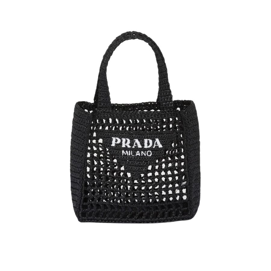 Prada Small Raffia Tote Black For Women 22cm/ 8.7in – 1BG444_2A2T_F0002_V_OOO