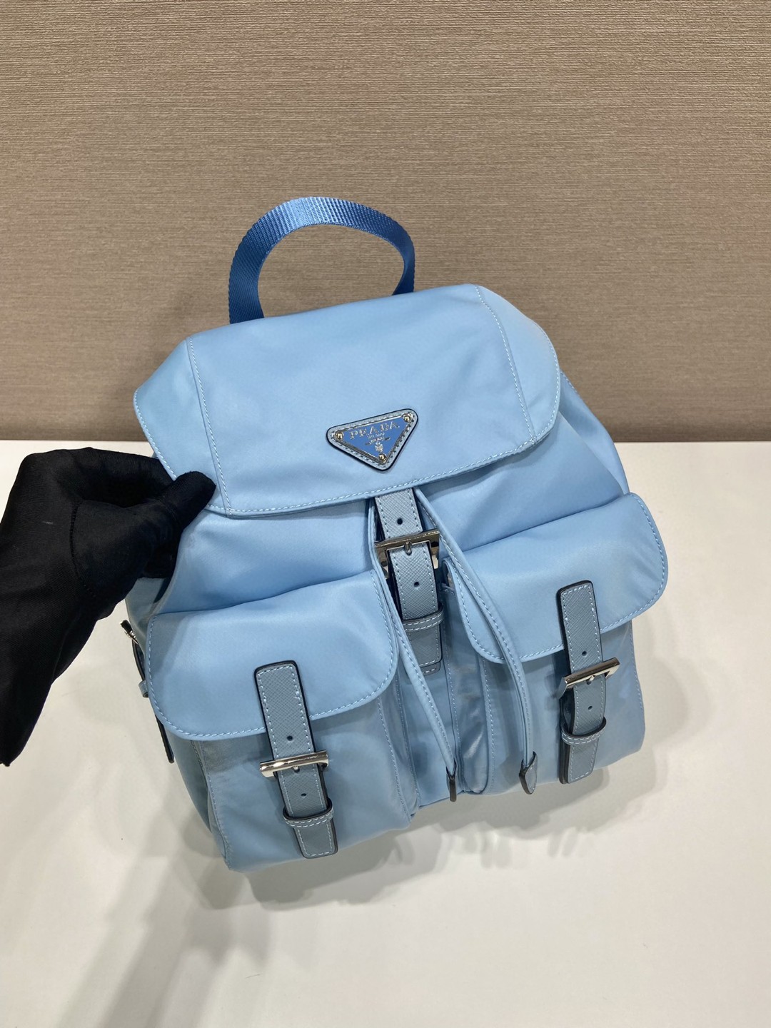 Prada Small Re-Nylon Backpack Blue For Women, Women’s Bags 11in/28cm 1BZ677_RV44_F0076_V_OOO