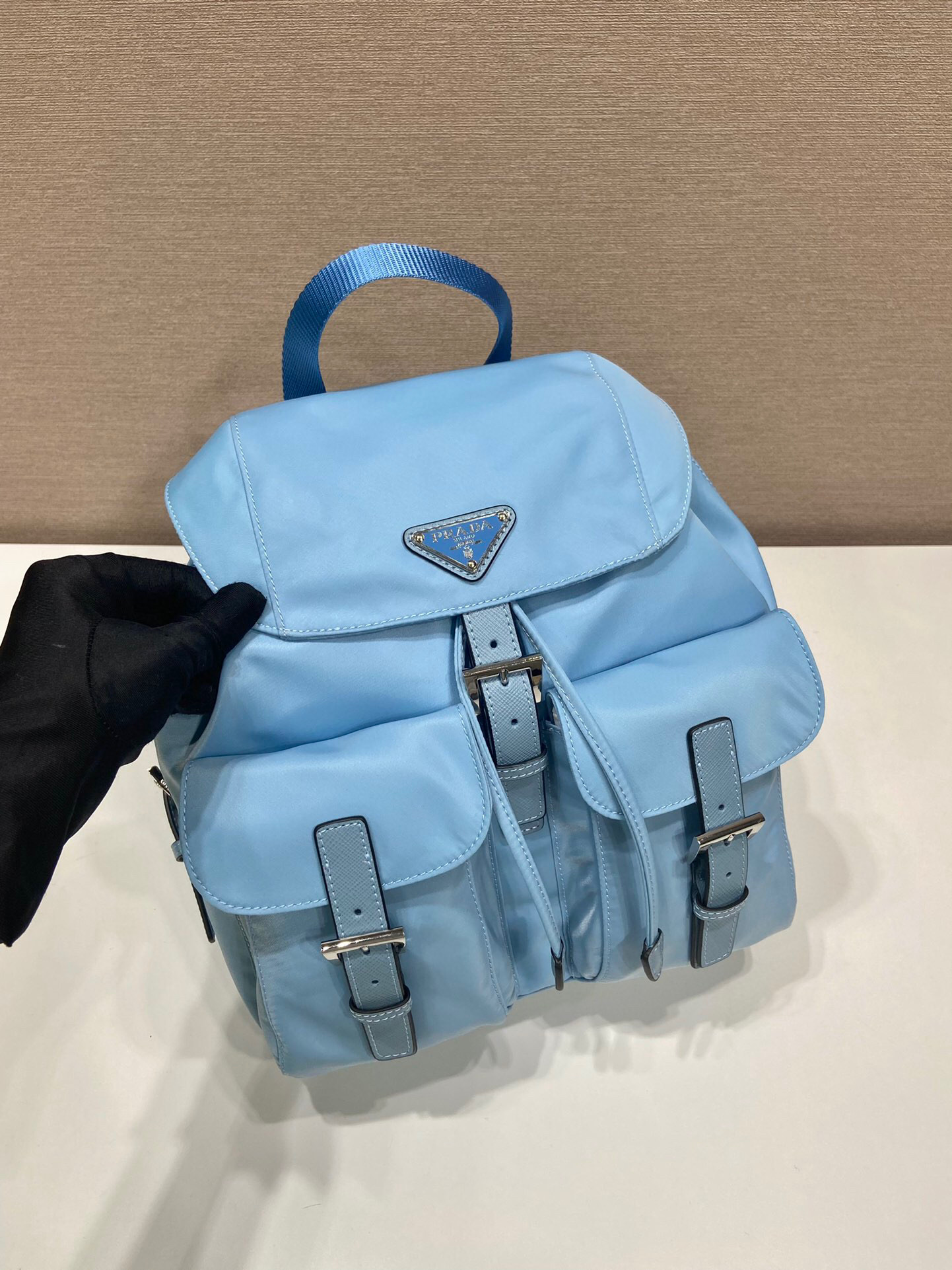 Prada Small Re-Nylon Backpack In Blue For Women 11in/ 28cm 1BZ677_RV44_F0076_V_OOO