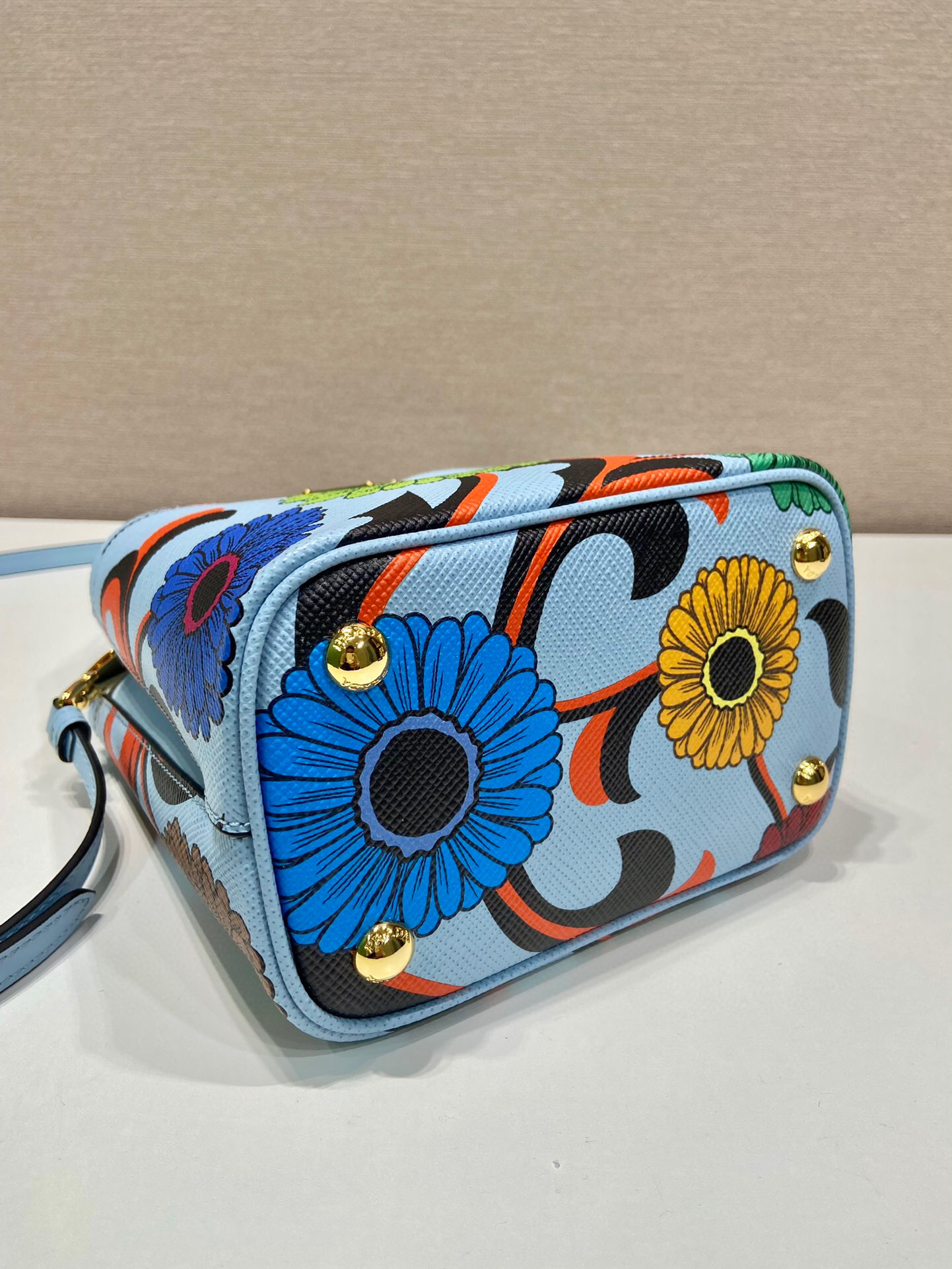 Prada Small Saffiano Prada Panier Flower Bag In Blue For Women 7in/ 18cm