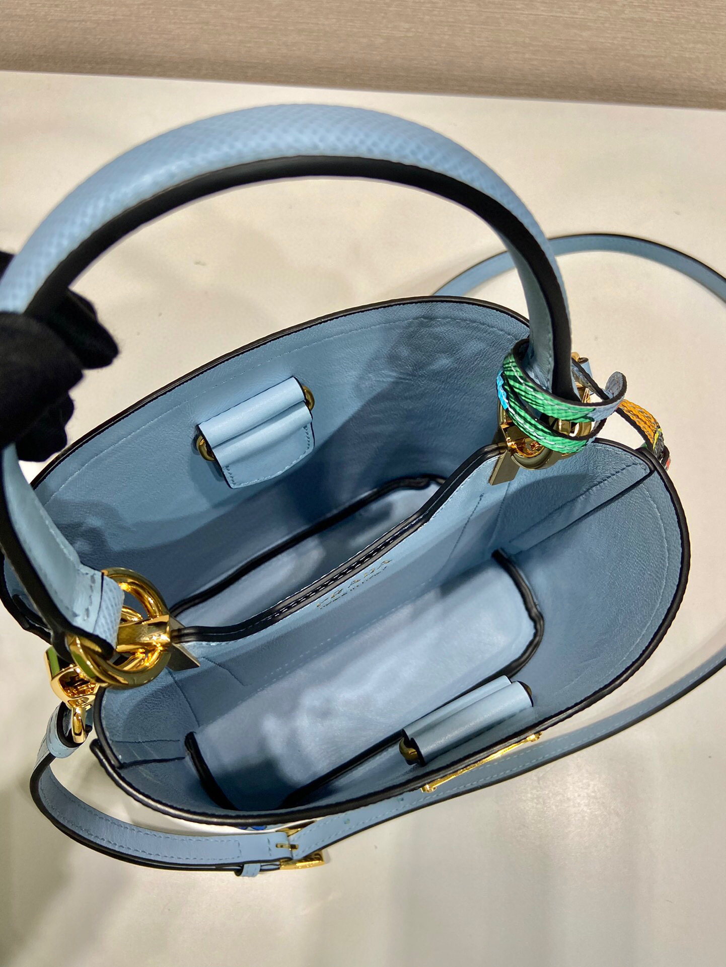 Prada Small Saffiano Prada Panier Flower Bag In Blue For Women 7in/ 18cm