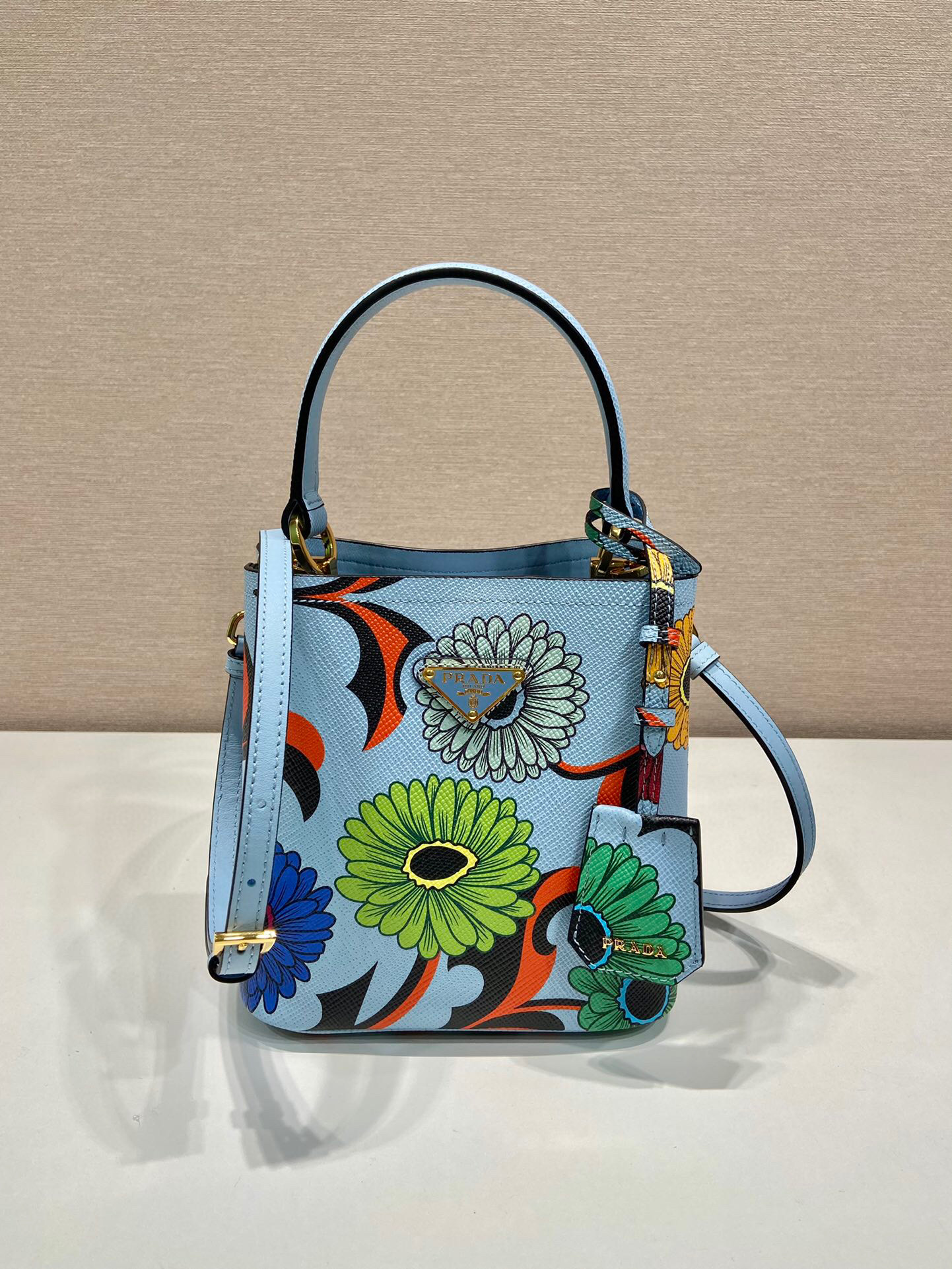 Prada Small Saffiano Prada Panier Flower Bag In Blue For Women 7in/ 18cm