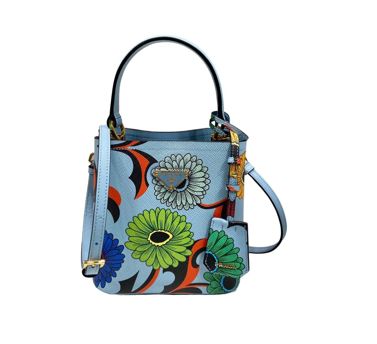 Prada Small Saffiano Prada Panier Flower Bag In Blue For Women 7in/ 18cm