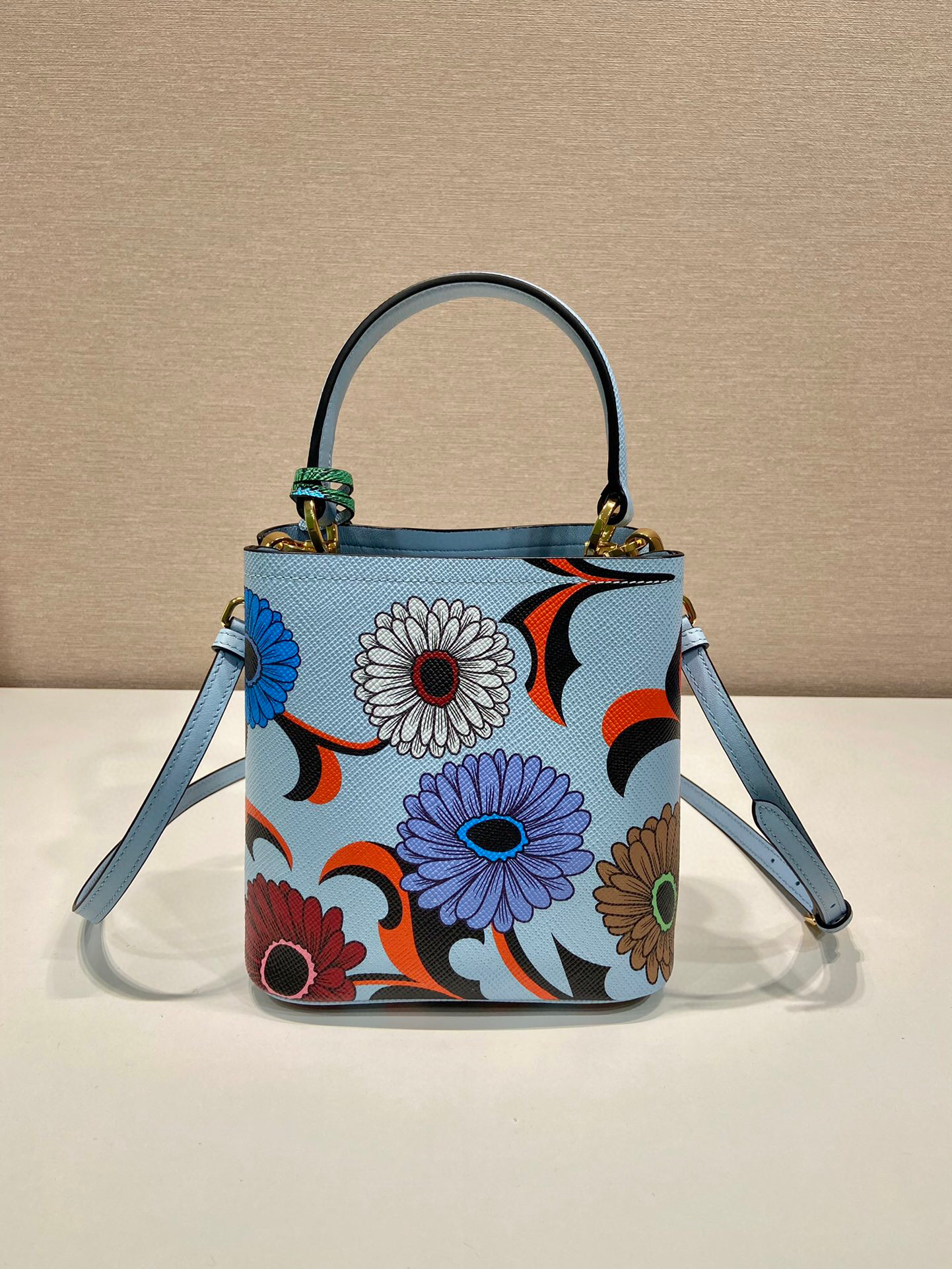 Prada Small Saffiano Prada Panier Flower Bag In Blue For Women 7in/ 18cm