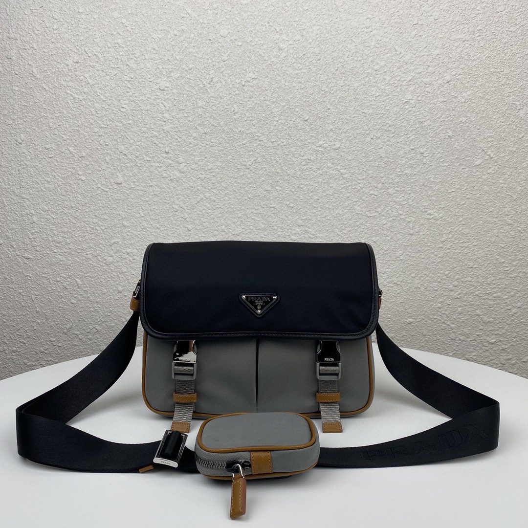 Prada Small Saffiano Shoulder Bag Grey and Black For Women 10.2 in / 26 cm