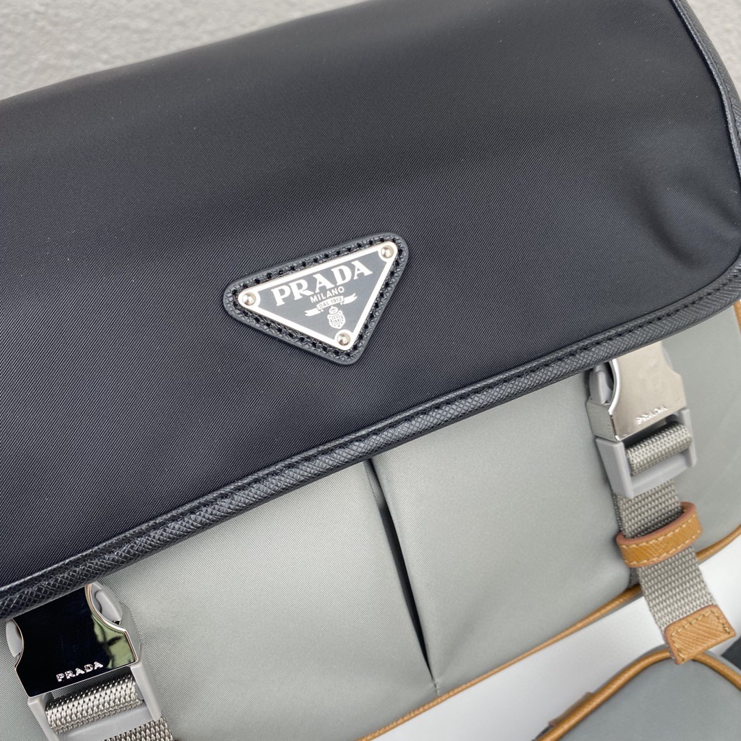 Prada Small Saffiano Shoulder Bag Grey and Black For Women 10.2 in / 26 cm