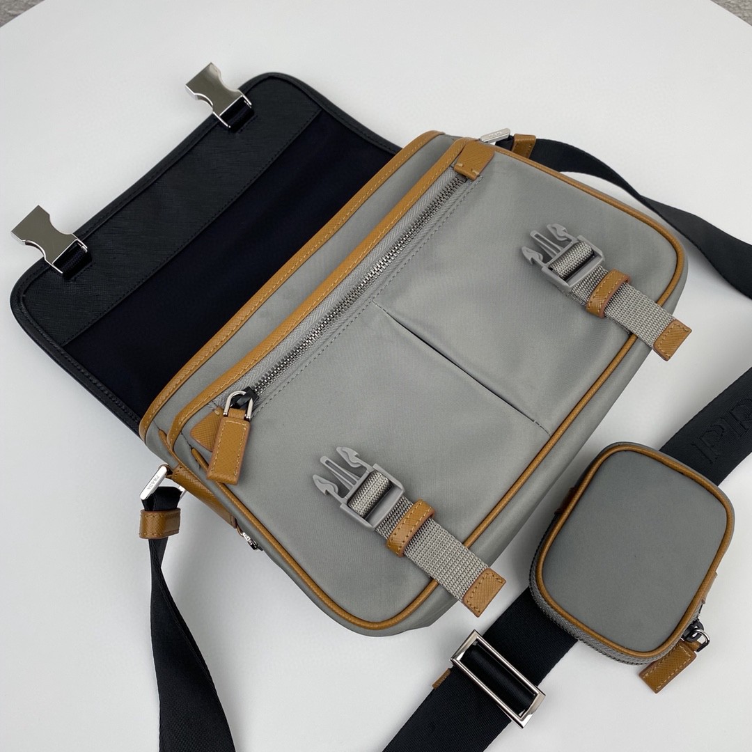 Prada Small Saffiano Shoulder Bag Grey and Black For Women 10.2 in / 26 cm