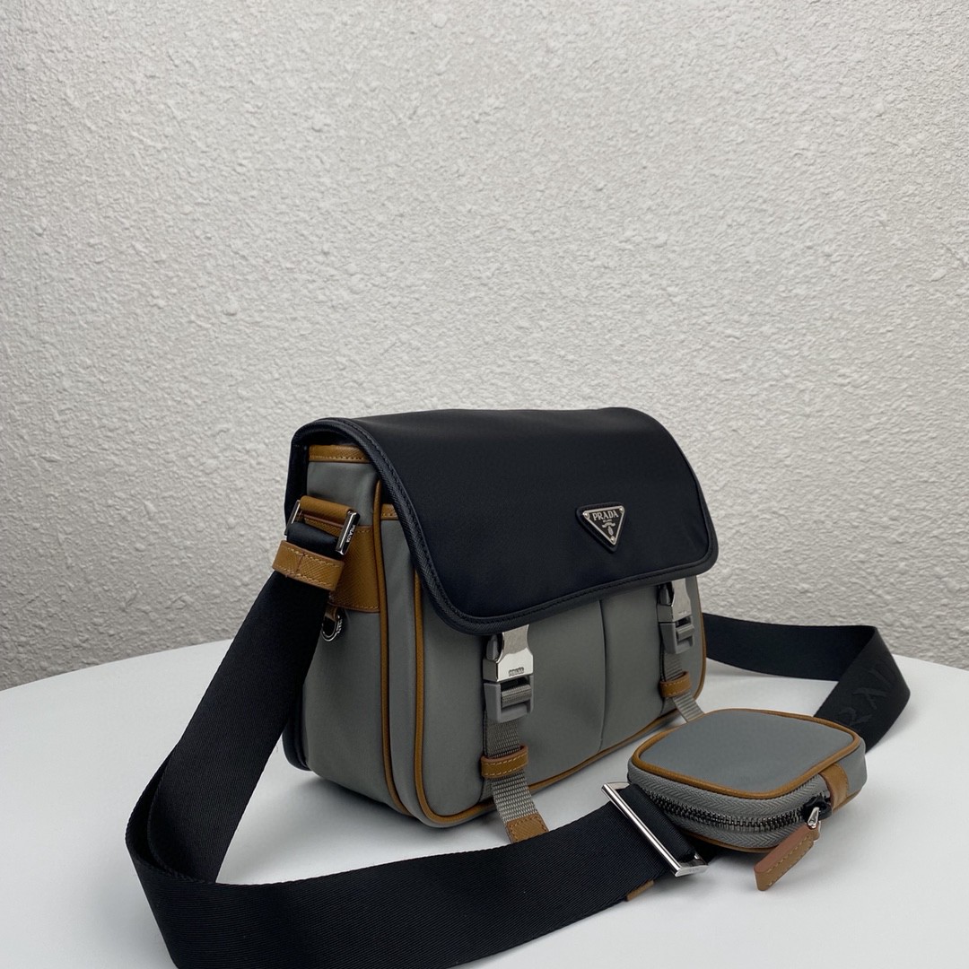 Prada Small Saffiano Shoulder Bag Grey and Black For Women 10.2 in / 26 cm