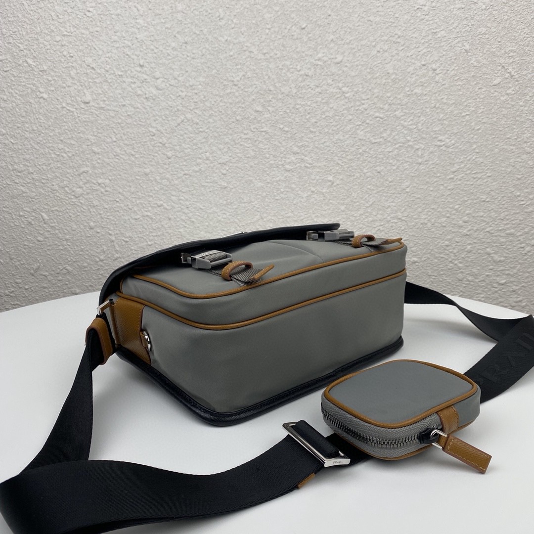 Prada Small Saffiano Shoulder Bag Grey and Black For Women 10.2 in / 26 cm