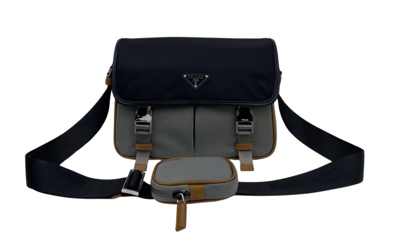 Prada Small Saffiano Shoulder Bag Grey and Black For Women 10.2 in / 26 cm