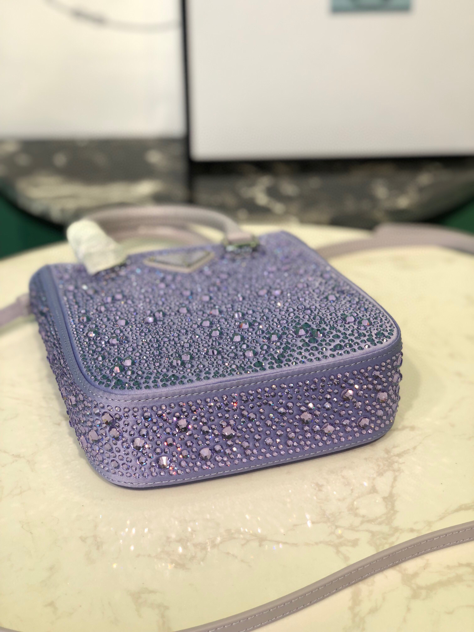 Prada Small Satin Tote Bag With Sparkling Stone In Purple For Women 6.9in/ 17.5cm