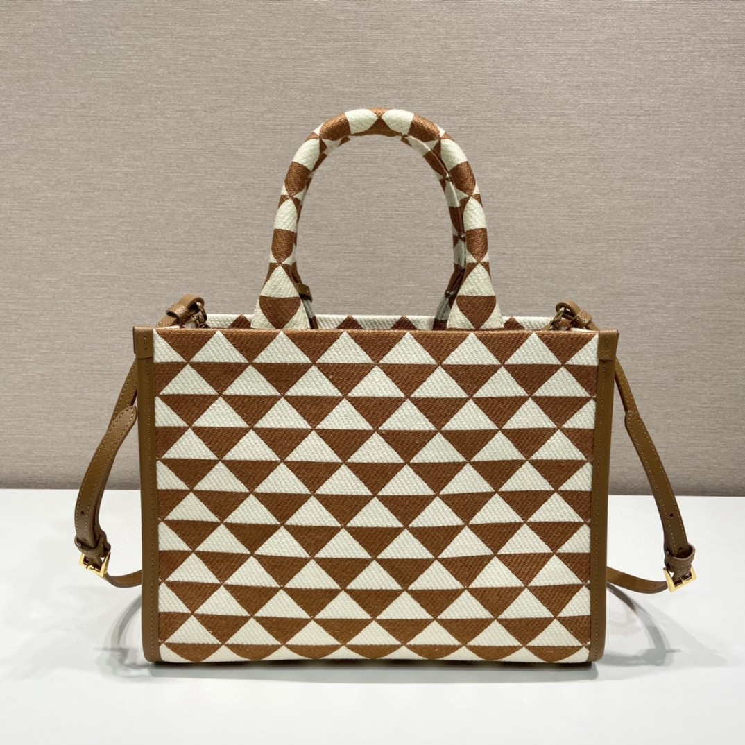 Prada Small Symbole Jacquard Fabric Handbag Brown/White For Women, Women’s Bags 11in/28cm 1BA354_2FKL_F0I0U_V_OOO