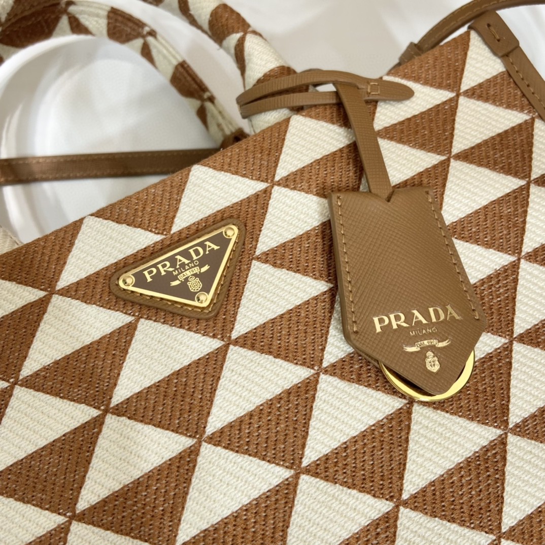 Prada Small Symbole Jacquard Fabric Handbag Brown/White For Women, Women’s Bags 11in/28cm 1BA354_2FKL_F0I0U_V_OOO