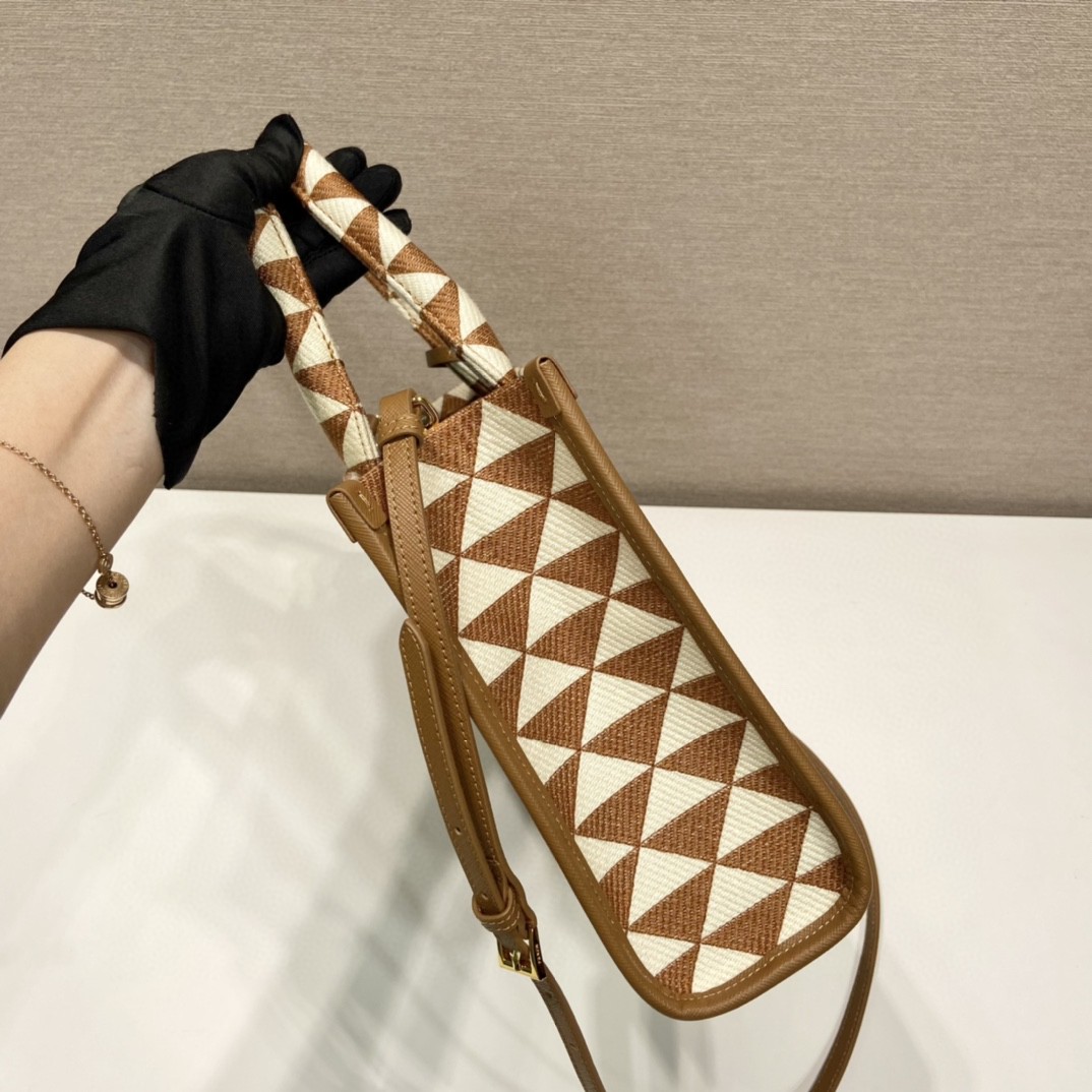 Prada Small Symbole Jacquard Fabric Handbag Brown/White For Women, Women’s Bags 11in/28cm 1BA354_2FKL_F0I0U_V_OOO