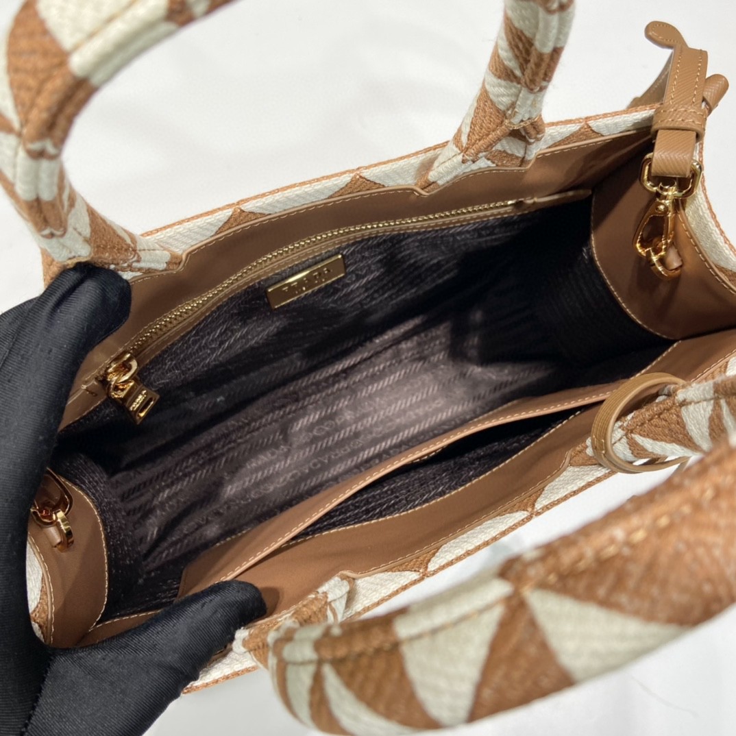 Prada Small Symbole Jacquard Fabric Handbag Brown/White For Women, Women’s Bags 11in/28cm 1BA354_2FKL_F0I0U_V_OOO