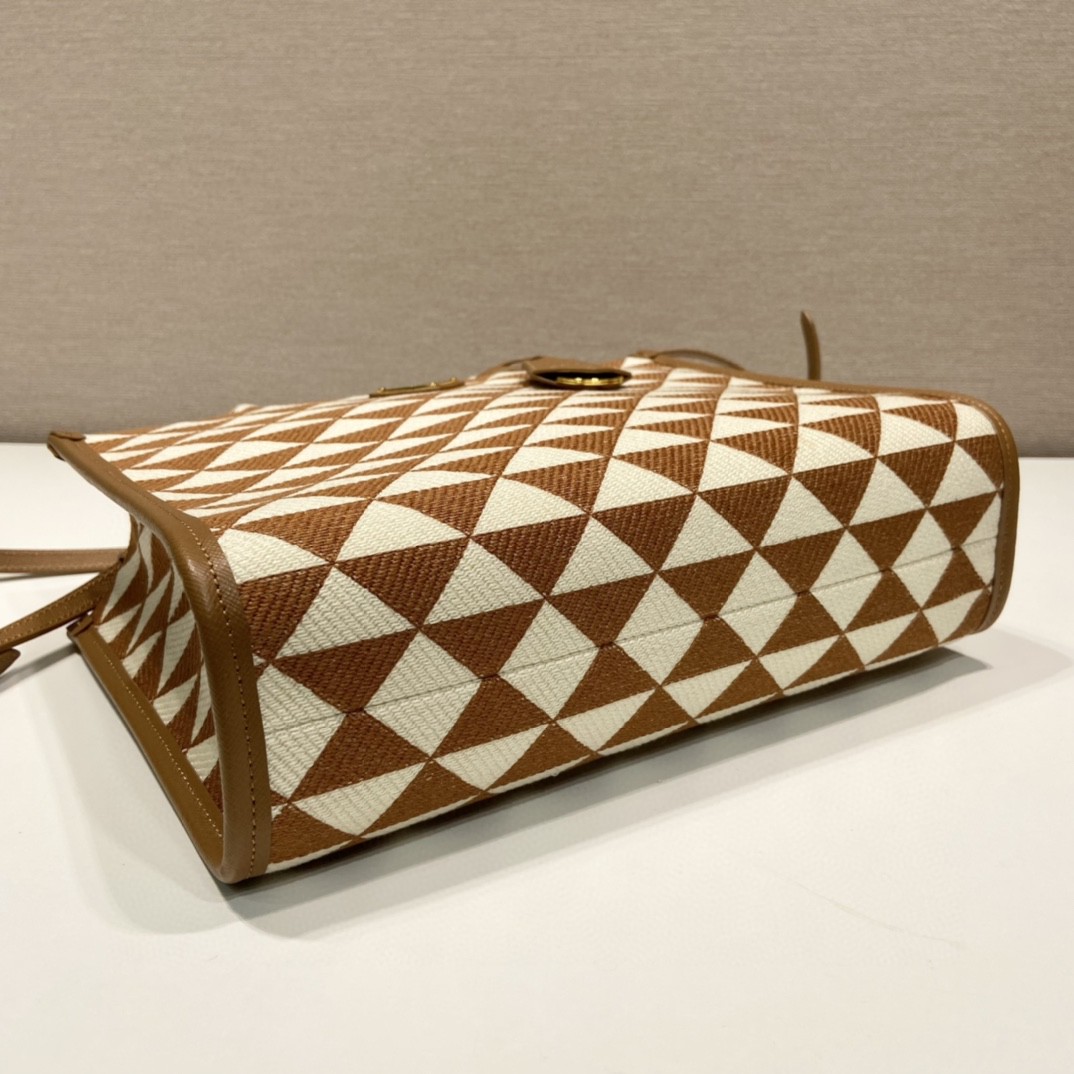 Prada Small Symbole Jacquard Fabric Handbag Brown/White For Women, Women’s Bags 11in/28cm 1BA354_2FKL_F0I0U_V_OOO