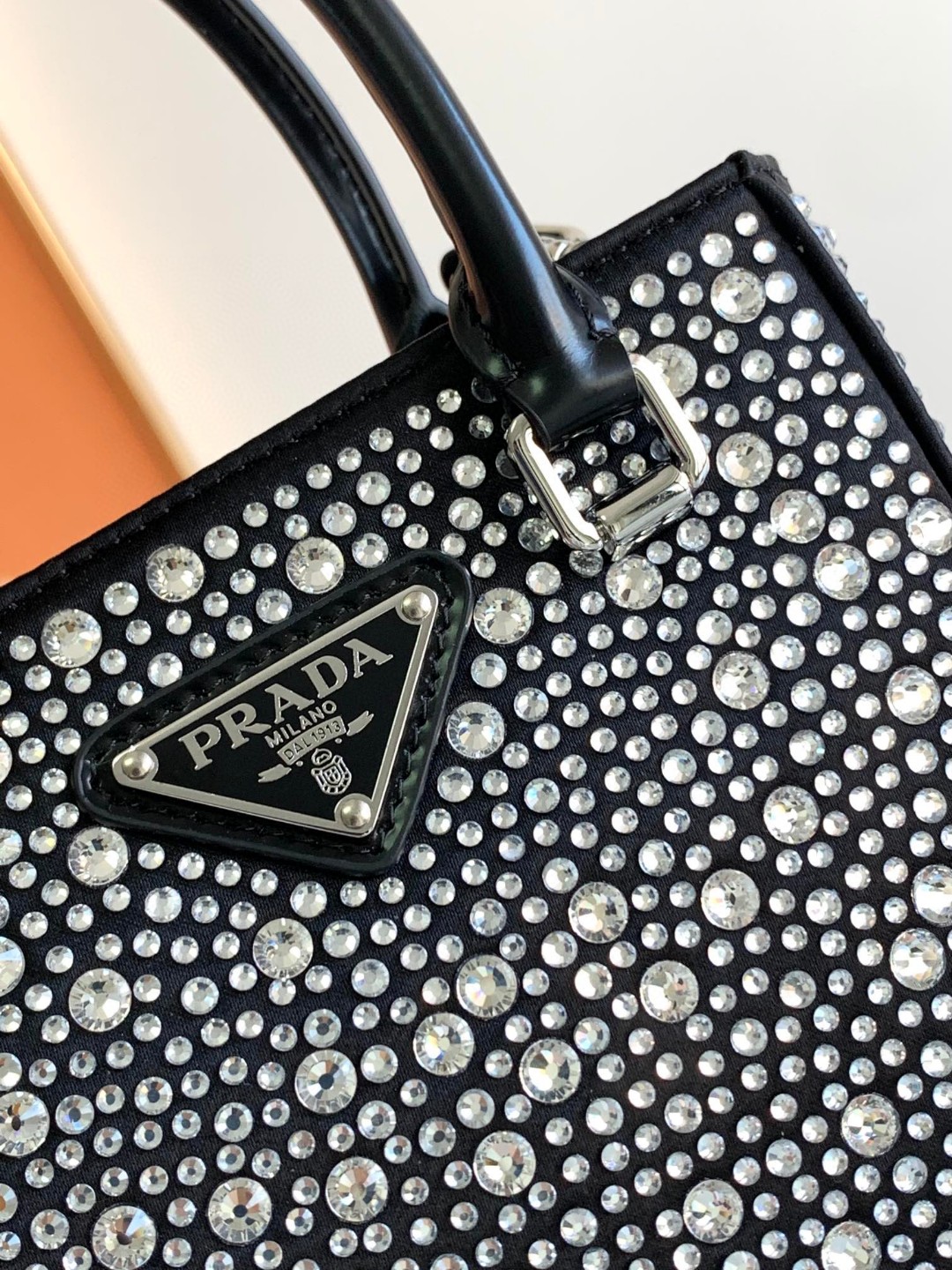 Prada Small Tote Bag With Crystals Sliver Tone For Women 5.9 in / 15 cm