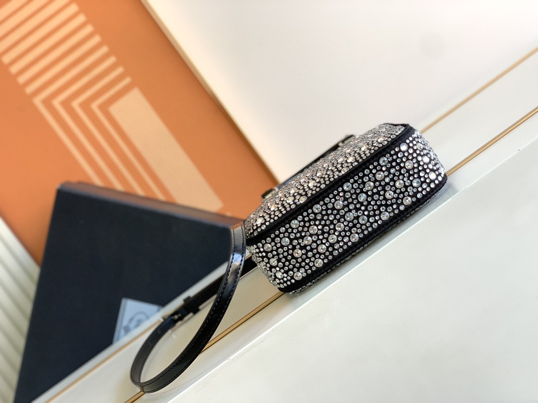 Prada Small Tote Bag With Crystals Sliver Tone For Women 5.9 in / 15 cm
