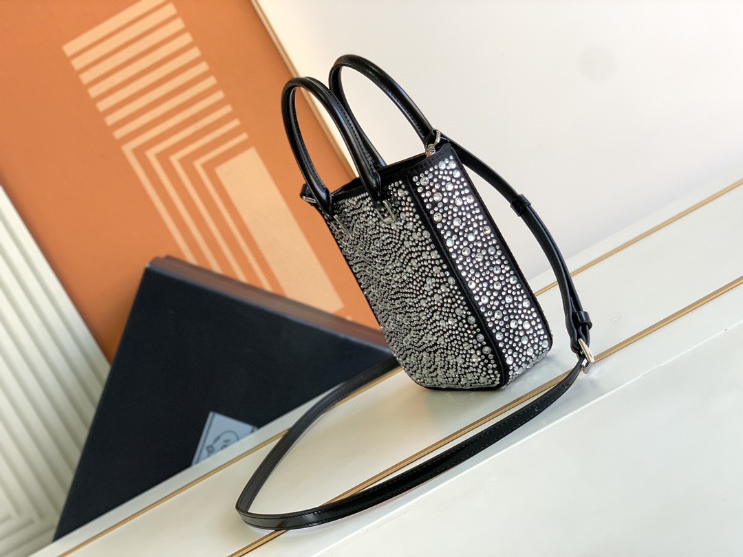 Prada Small Tote Bag With Crystals Sliver Tone For Women 5.9 in / 15 cm