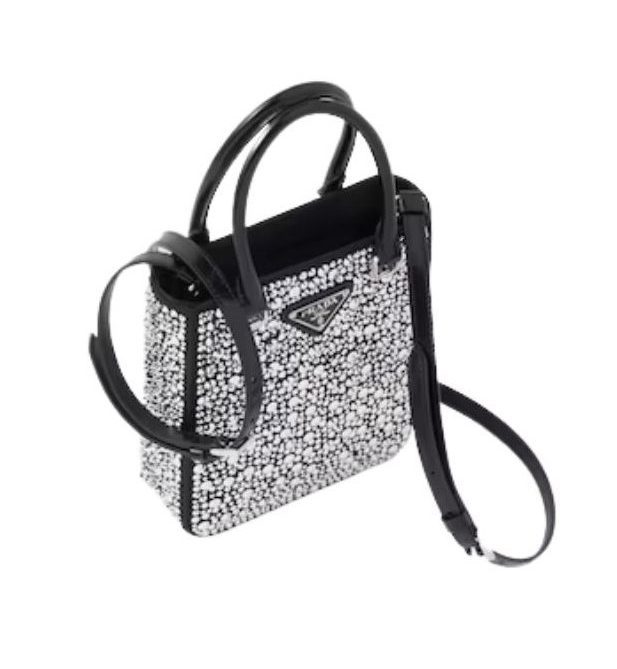 Prada Small Tote Bag With Crystals Sliver Tone For Women 5.9 in / 15 cm