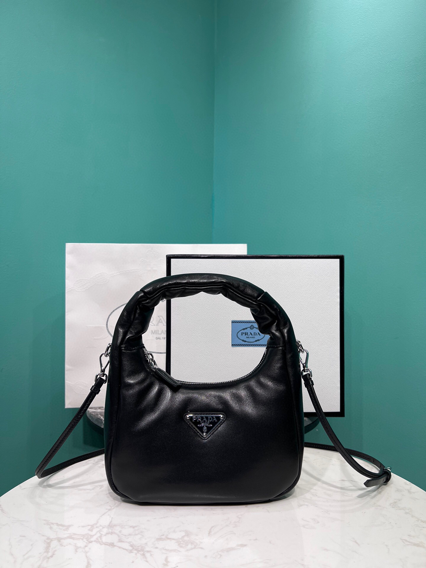 Prada Soft Padded Nappa Mini-Bag In Black For Women 8.2 in/ 21cm 1BA384_2DYI_F0002_V_OVM