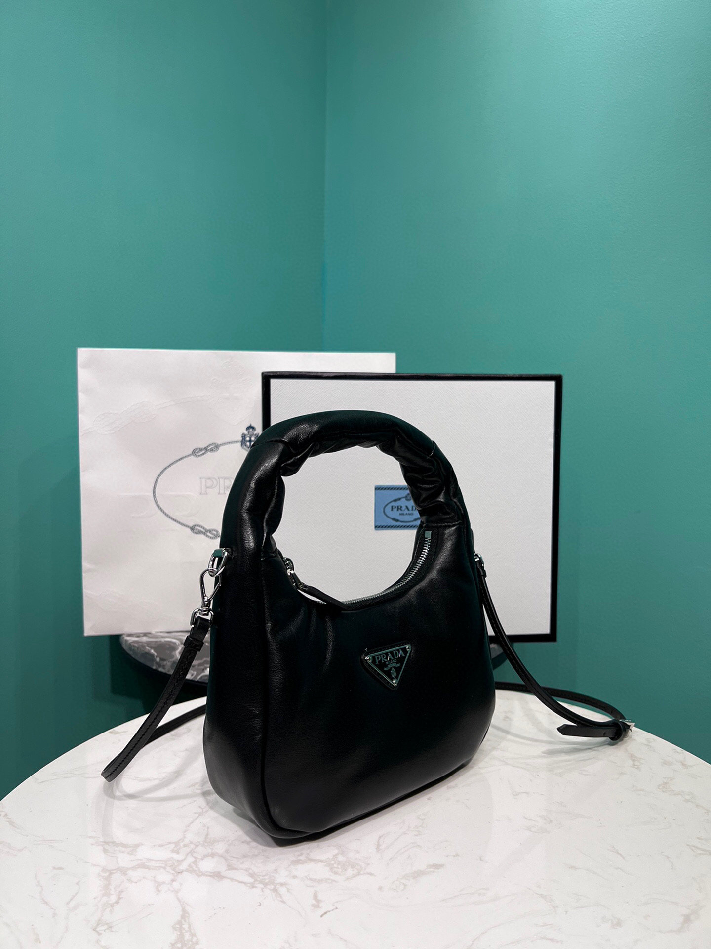 Prada Soft Padded Nappa Mini-Bag In Black For Women 8.2 in/ 21cm 1BA384_2DYI_F0002_V_OVM