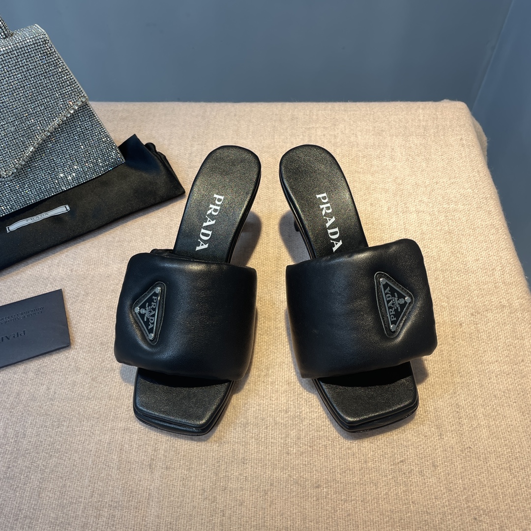 Prada Soft Padded Nappa Sandals Black For Women 2.6 in/ 6.5cm 1XX654_2DL8_F0002_F_065
