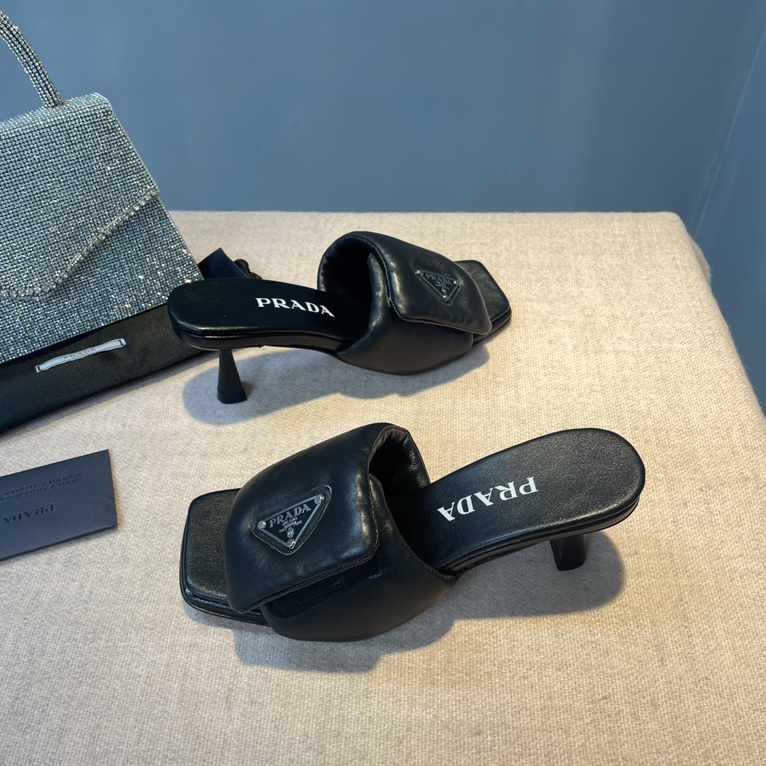 Prada Soft Padded Nappa Sandals Black For Women 2.6 in/ 6.5cm 1XX654_2DL8_F0002_F_065