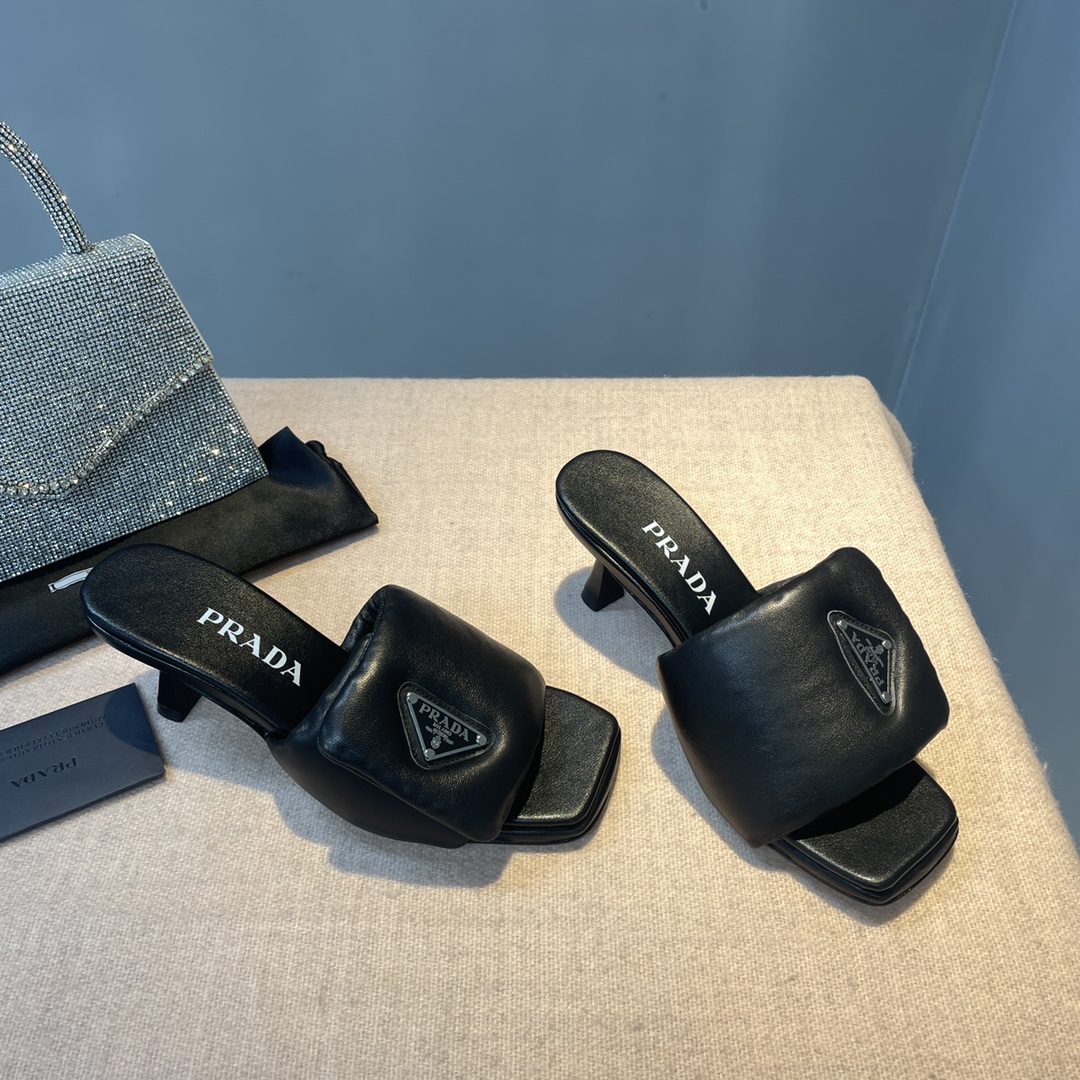 Prada Soft Padded Nappa Sandals Black For Women 2.6 in/ 6.5cm 1XX654_2DL8_F0002_F_065