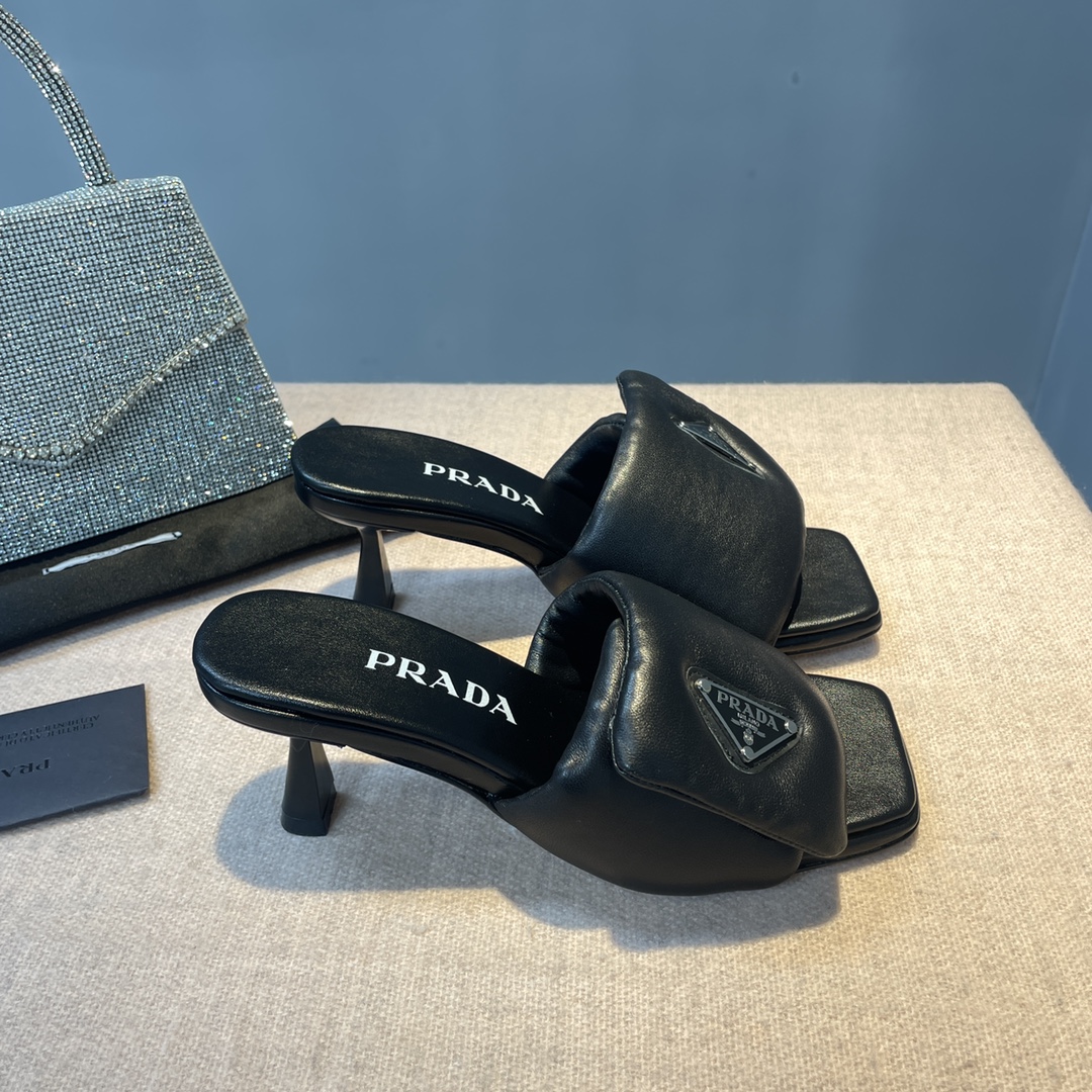Prada Soft Padded Nappa Sandals Black For Women 2.6 in/ 6.5cm 1XX654_2DL8_F0002_F_065