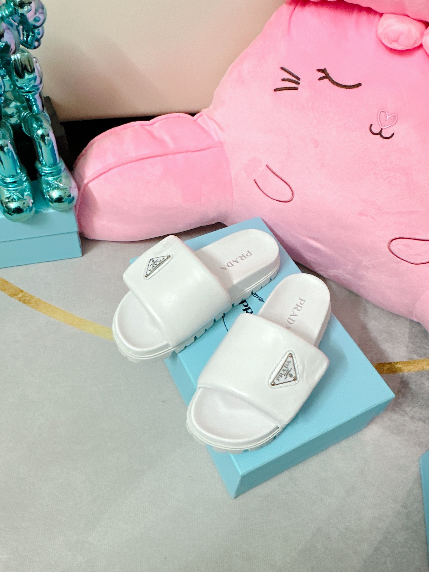 Prada Soft Padded Nappa Slides White For Women 0.8 in/ 2cm 1XX648_2DL8_F0009_F_020