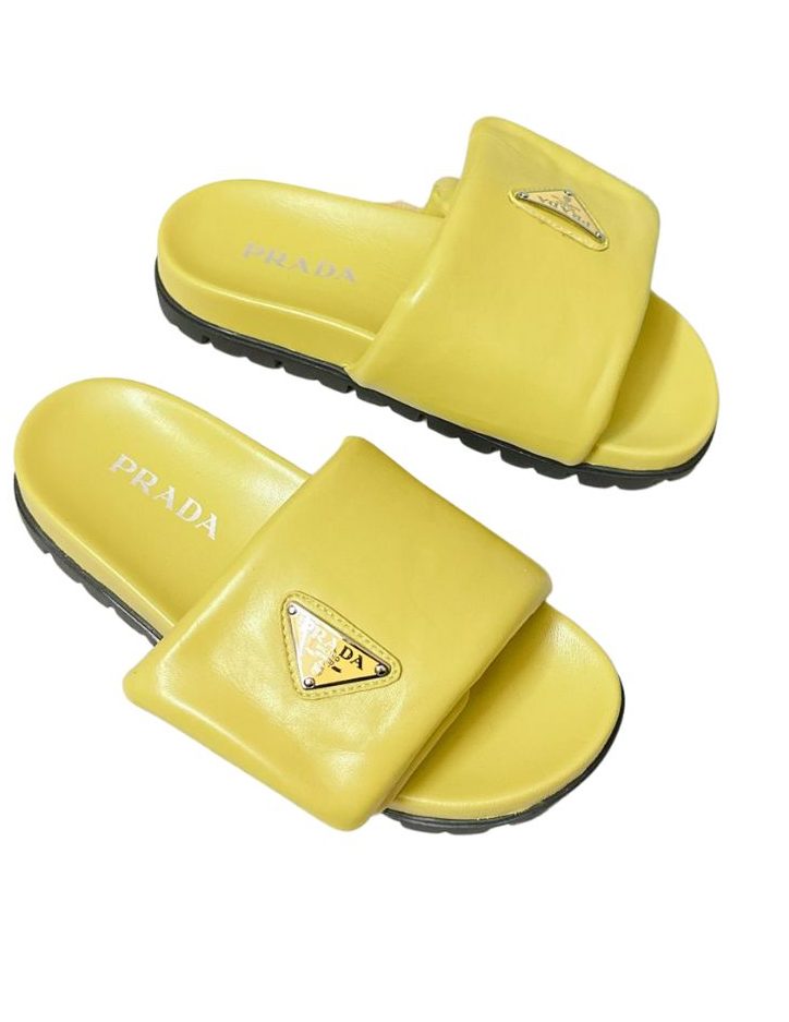 Prada Soft Padded Nappa Slides Yellow For Women 0.8 in/ 2cm