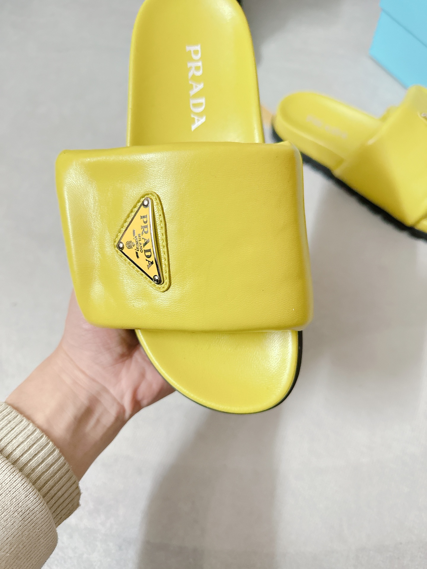 Prada Soft Padded Nappa Slides Yellow For Women 0.8 in/ 2cm
