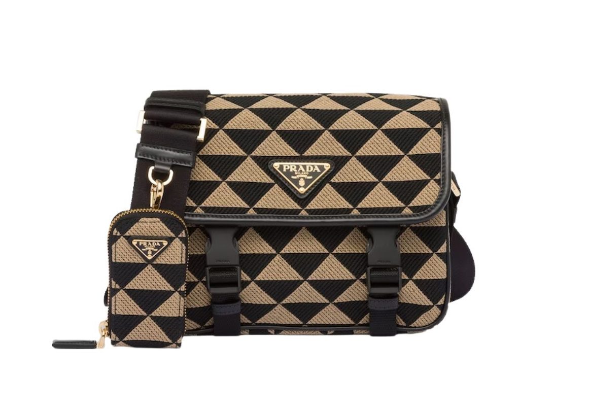 Prada Symbole Embroidered Fabric Bag In Beige For Women 8.6 in/ 22 cm 2VD034_2FKL_F0Y30_V_XOP