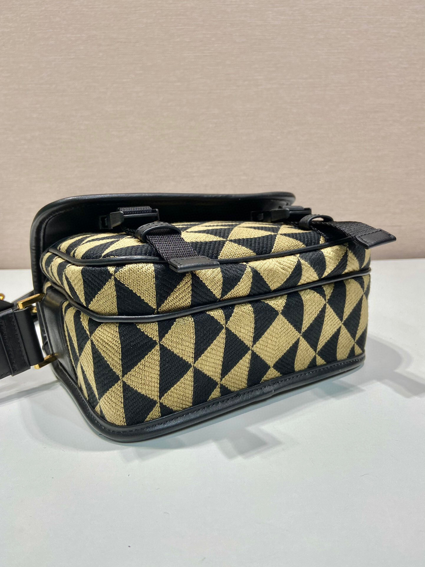 Prada Symbole Embroidered Fabric Bag In Beige For Women 8.6 in/ 22 cm 2VD034_2FKL_F0Y30_V_XOP