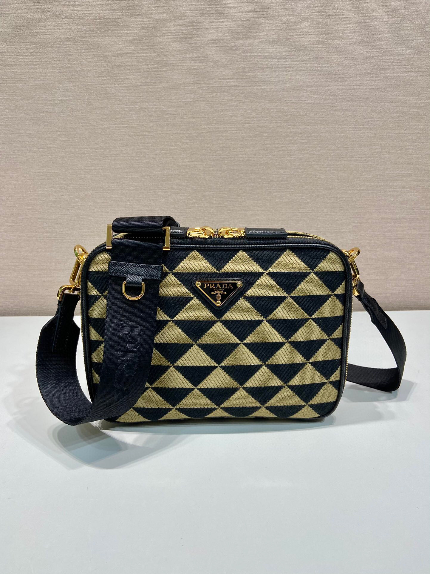 Prada Symbole Embroidered Fabric Bag In Beige For Women 8.6 in/ 22 cm 2VH069_2FKL_F0Y30_V_MOF