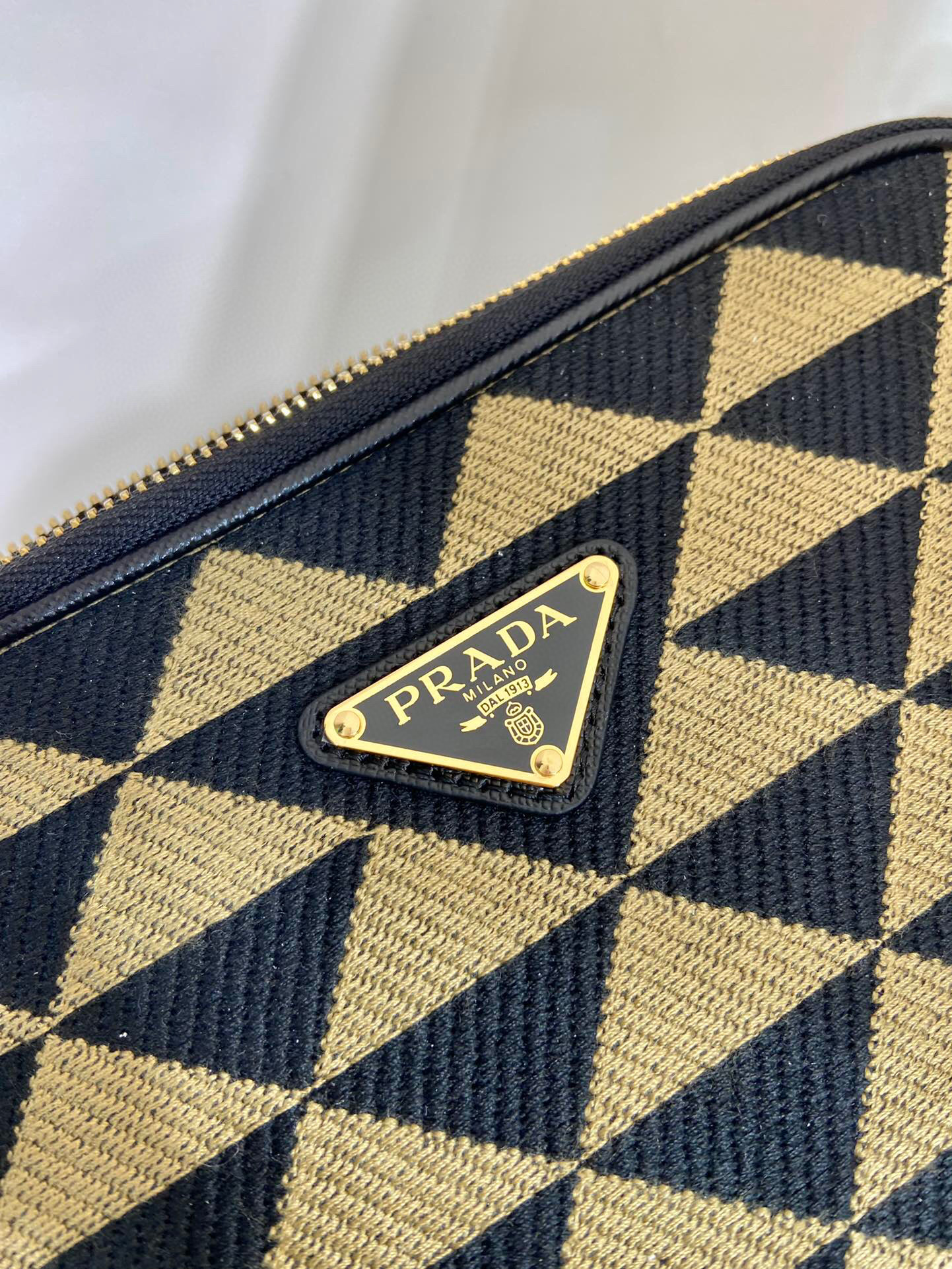 Prada Symbole Embroidered Fabric Bag In Beige For Women 8.6 in/ 22 cm 2VH069_2FKL_F0Y30_V_MOF
