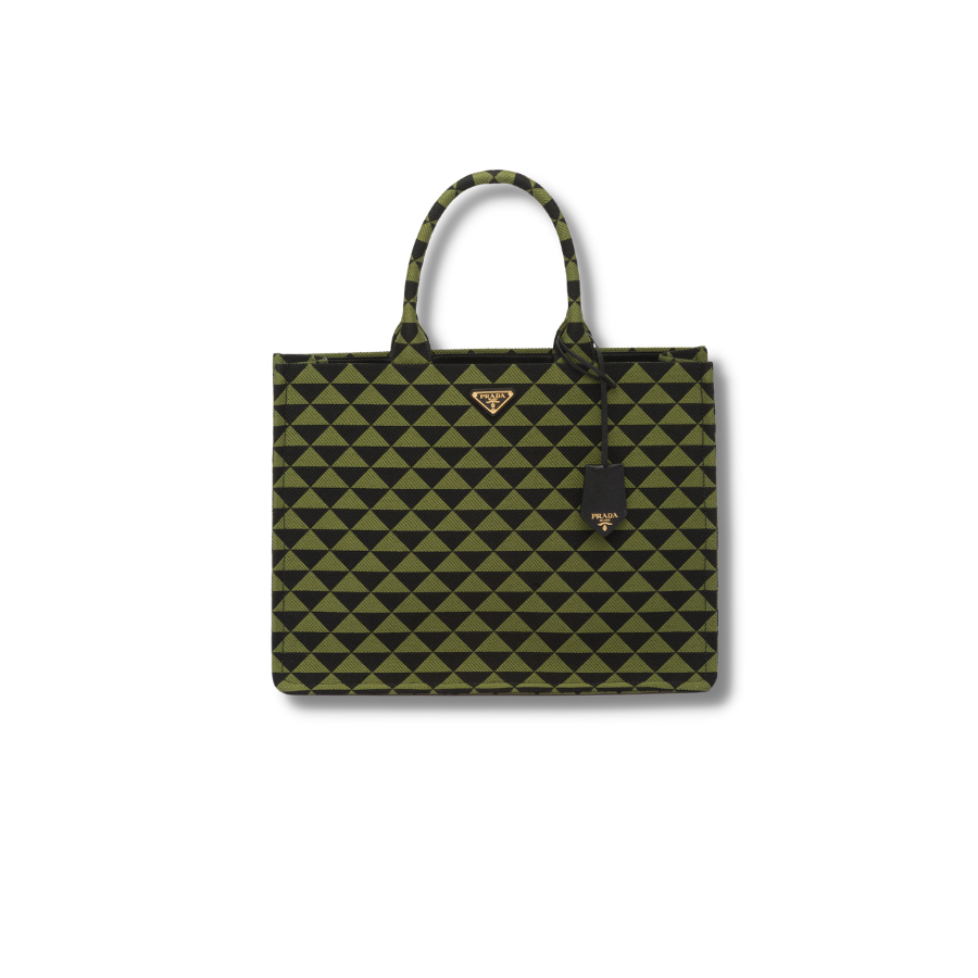 Prada Symbole Embroidered Fabric Tote Bag Green For Men-2VG099_2FKL_F0G5R_V_OOO
