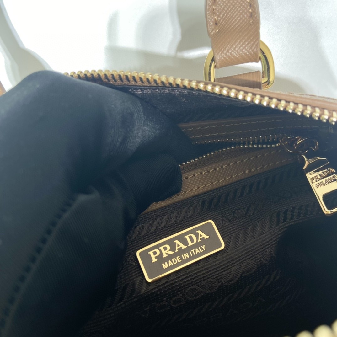 Prada Symbole Embroidered Jacquard Fabric Top-Handle Bag Brown/White For Women, Women’s Bags 7.9in/20cm 1BB846_2FKL_F0I0U_V_XOO