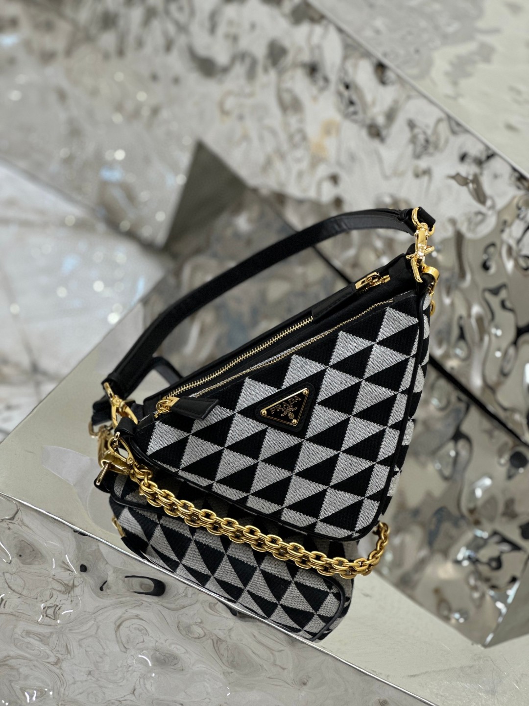 Prada Symbole Fabric Mini Bag Green/Grey For Women 11 in / 28 cm 1BC176_2FPN_F0G5R_V_OOO