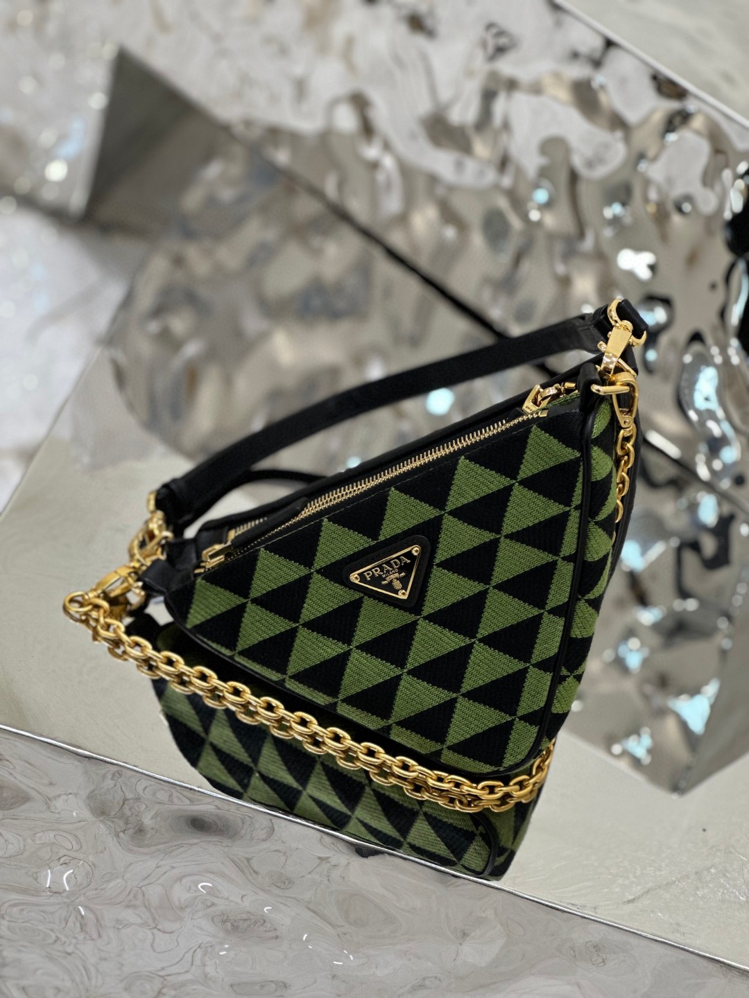 Prada Symbole Fabric Mini Bag Green/Grey For Women 11 in / 28 cm 1BC176_2FPN_F0G5R_V_OOO