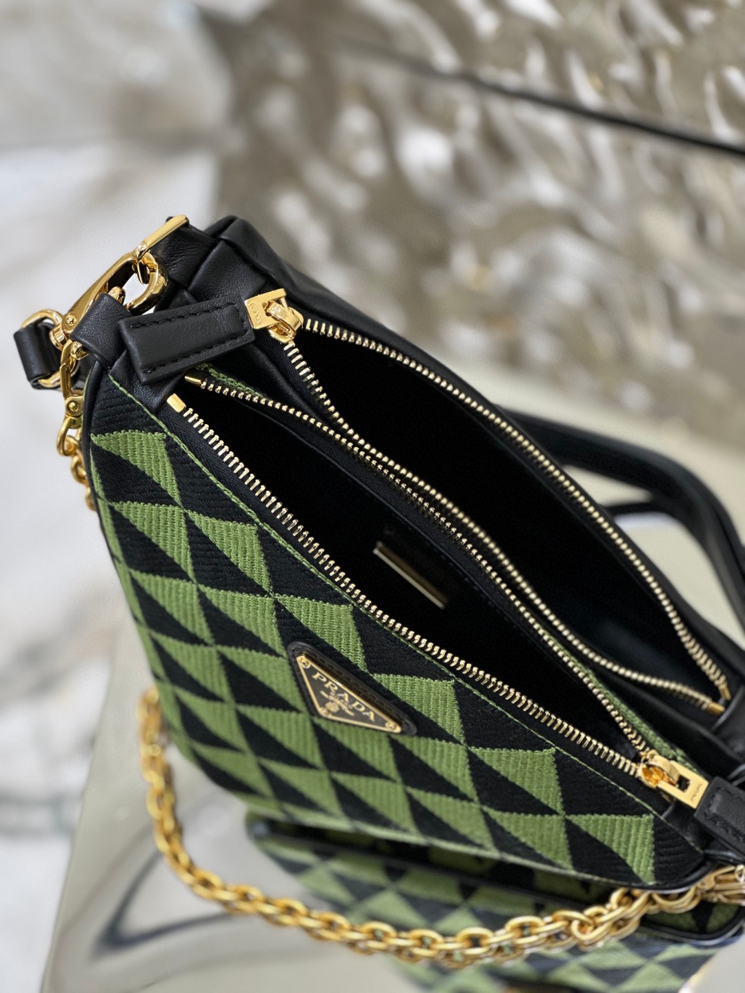 Prada Symbole Fabric Mini Bag Green/Grey For Women 11 in / 28 cm 1BC176_2FPN_F0G5R_V_OOO